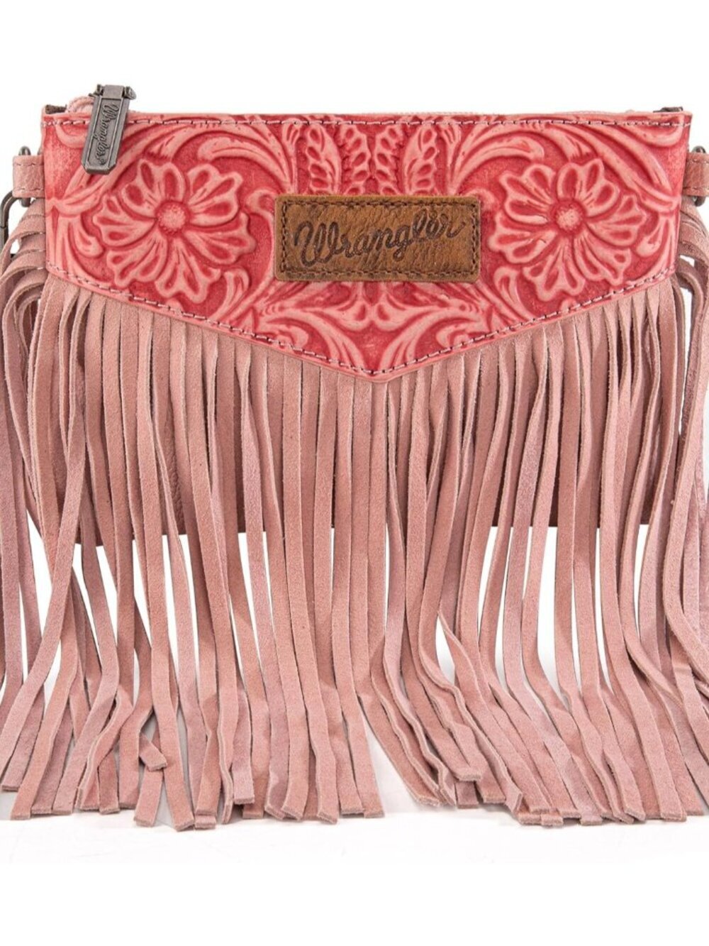 Women's Angel Peach Wrangler Small Purse Imported Wristlet Fringe Crossbody Bag - Picture 6 of 6